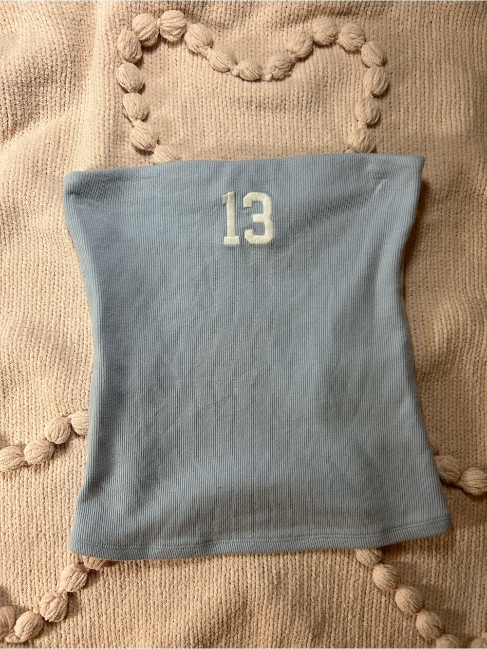 Hollister Pale Blue Ribbed Tube Top with White '13' Applique
